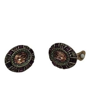 Vintage Heidi Daus Swarovski Crystal Mango Button Clip-on Earrings